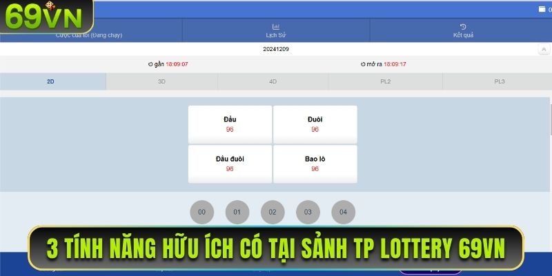 3 tính năng hữu ích có tại sảnh TP Lottery 69VN