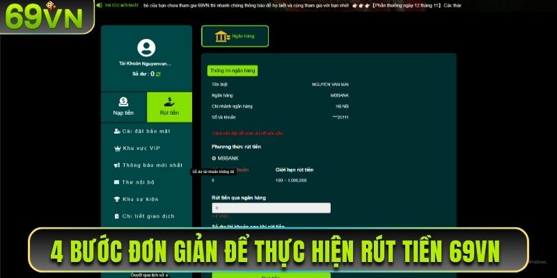 4 bước đơn giản để thực hiện rút tiền 69VN 